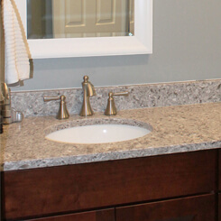 Caesarstone quartz countertop in Burgundy Lane Bath Remodel