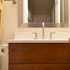 Cambria quartz vanity top in Southwest County Master & Hall Bath