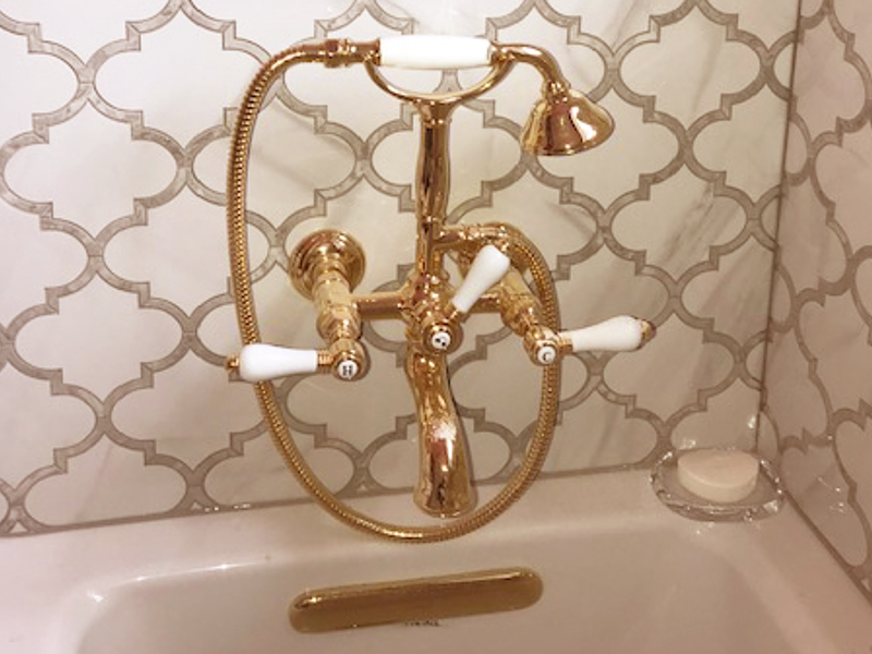 Gold Bathtub Facuet, Anatonia Arabesque Tile